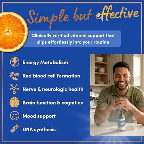 Vegan Vitamin B12 Liquid - Max Strength Methylcobalamin B12 Sublingual 5000 mcg - Fast Absorbing Supplement for Mood