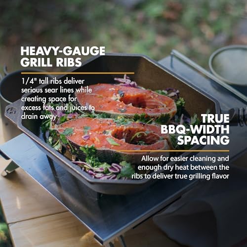 FINEX 10" Cast Iron Grill Pan, Grill Pans with Superior Heat Distribution, Near Non-Stick for Easy Cleaning, Cast Iron Grill Pan, For Indoor & Outdoor Grilling, Pre-Seasoned with Flaxseed Oil
