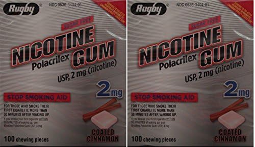 Nicotine Gum 2mg Sugar Free Coated Cinnamon Generic for Nicorette 100 Pieces per Box Pack of 2 Total 200 Pieces