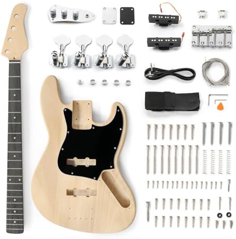 Ktaxon DIY Electric Guitar Kit, 44Inch DIY Bass Guitar Kit (KIB) | Mahogany Body, Solid Wood Fingerboard and Maple Neck, Easy Installation & All Accessories Included to Build Your Own Guitar