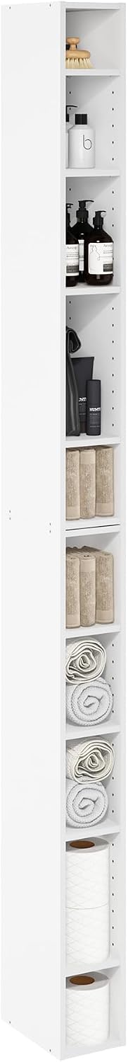 Furinno LUDER Book Shelf, 6-Tier Tall Modern Bookshelf, Bookcase with Open Shelves, 9.3 x 12 x 71, for Living Room, Bedroom, Home Office, White