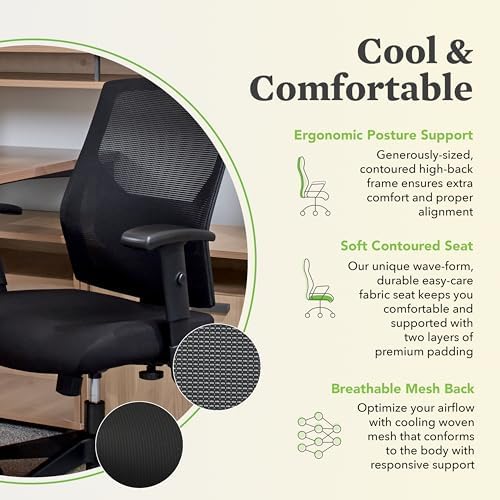 HON Crio Big and Tall Ergonomic Office Chair, Heavy Duty Desk Chair, Black | Big and tall ergonomic office desk chair for desk work, lumbar support, adjustable arms, mesh comfort, 450 lb capacity