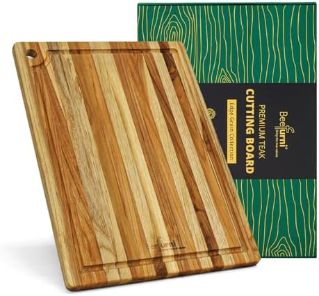BEEFURNI Teak Wood Cutting Board with Hand Grip (20x15x1.25", M)