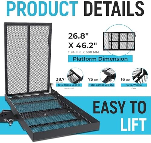 ECOTRIC 46.2 X 26.8 X 38.7 Inch Hitch Cargo Carrier W/Ramp Foldable 500 Lbs