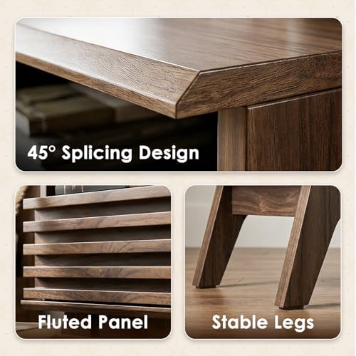 AODK 19 Inch Wide Fluted Nightstand Set of 2 with Drawer, Dark Walnut | Open Storage Shelf, Smooth Metal Slides, 4 Stable Legs