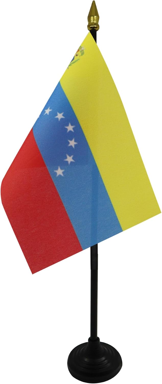 AZ FLAG Nicaragua Table Flag 4x6 in 100D Polyester Plastic Base | Indoor use Nicaraguan 15x10 cm desk flag stitched finish with reinforced edges with plastic pole and gold finial