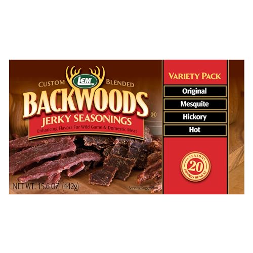LEM Products Backwoods Original Jerky Seasoning, Ideal for Wild Game and Domestic Meat, Seasons Up to 25 Pounds of Meat, 18.3 Ounce Packet with Pre-Measured Cure Packet Included
