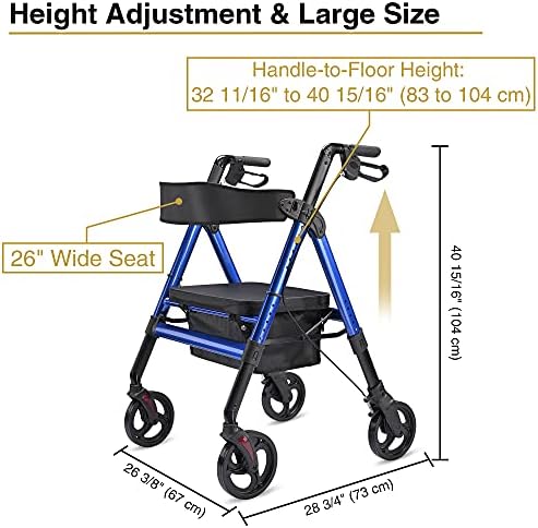 AW Rollator Walker with Seat Foldable, Medical Upright Bariatric Rolling