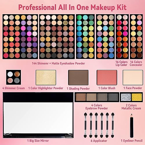 CHARMCODE 190 Colors Cosmetic Make up Palette Set Kit Combination with Eyeshadow Facial Blusher Eyebrow Powder Face Concealer Eyeliner Pencil A