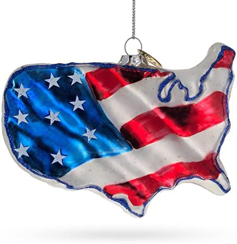 United States Flag on Map Glass Christmas Ornament | Hand Painted, Ready to Hang, Gift Tagged