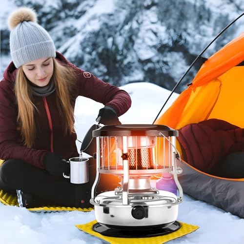 2-in-1 Kerosene Heater 9000 BTU, 4.5L Stainless Steel Kerosene Stove with 16-21H Burn Time, No Electricity Required Portable Radiant Heater, Adjustable Height Handle for Indoor Outdoor Camping Huntin