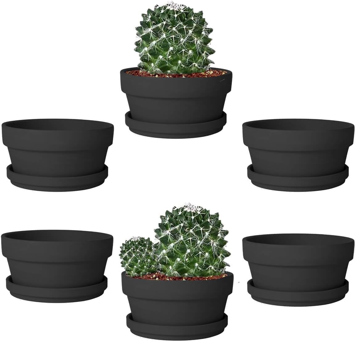 vensovo 3.7 Inch Terracotta Shallow Succulent Pots with Saucers, 6 Pack