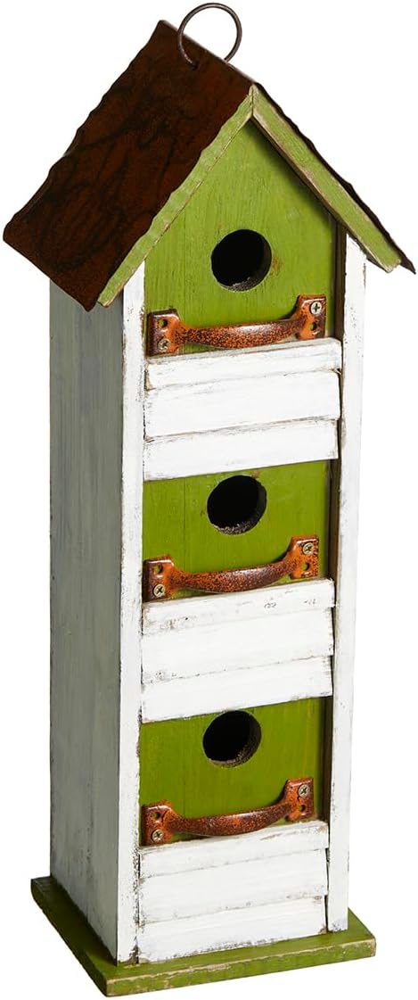 Glitzhome Bird Houses for Outside,10" H Rustic Wooden Bird House Garden Distressed Decorative Birdhouse for Outdoors, Hanging Birdhouse for Bluebird Hummingbird Wren Finch Cardinals Cedar