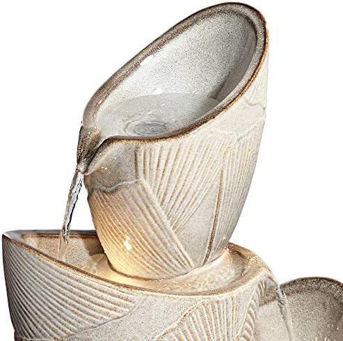 Coquina 30" Large Three Urn Modern Coastal Cascading LED Outdoor Fountain
