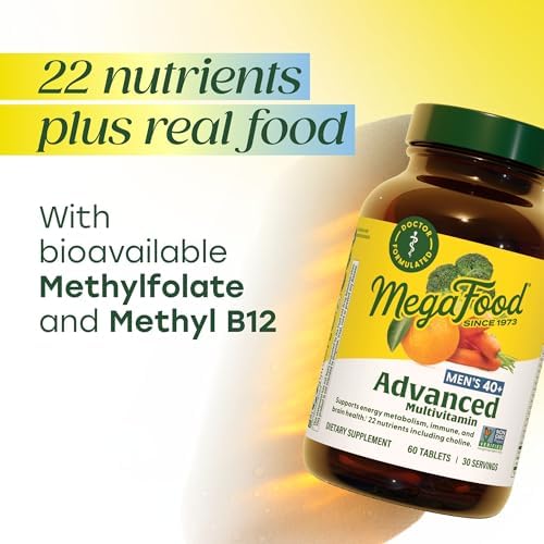 MegaFood Advanced Multivitamin for Men 40+ Doctor Formulated, 120 Tablets | Immune Support, Cellular Energy, Prostate & Brain Health, Choline, Methylfolate Vitamin C, D3, Zinc, Vegetarian, 60 Servings