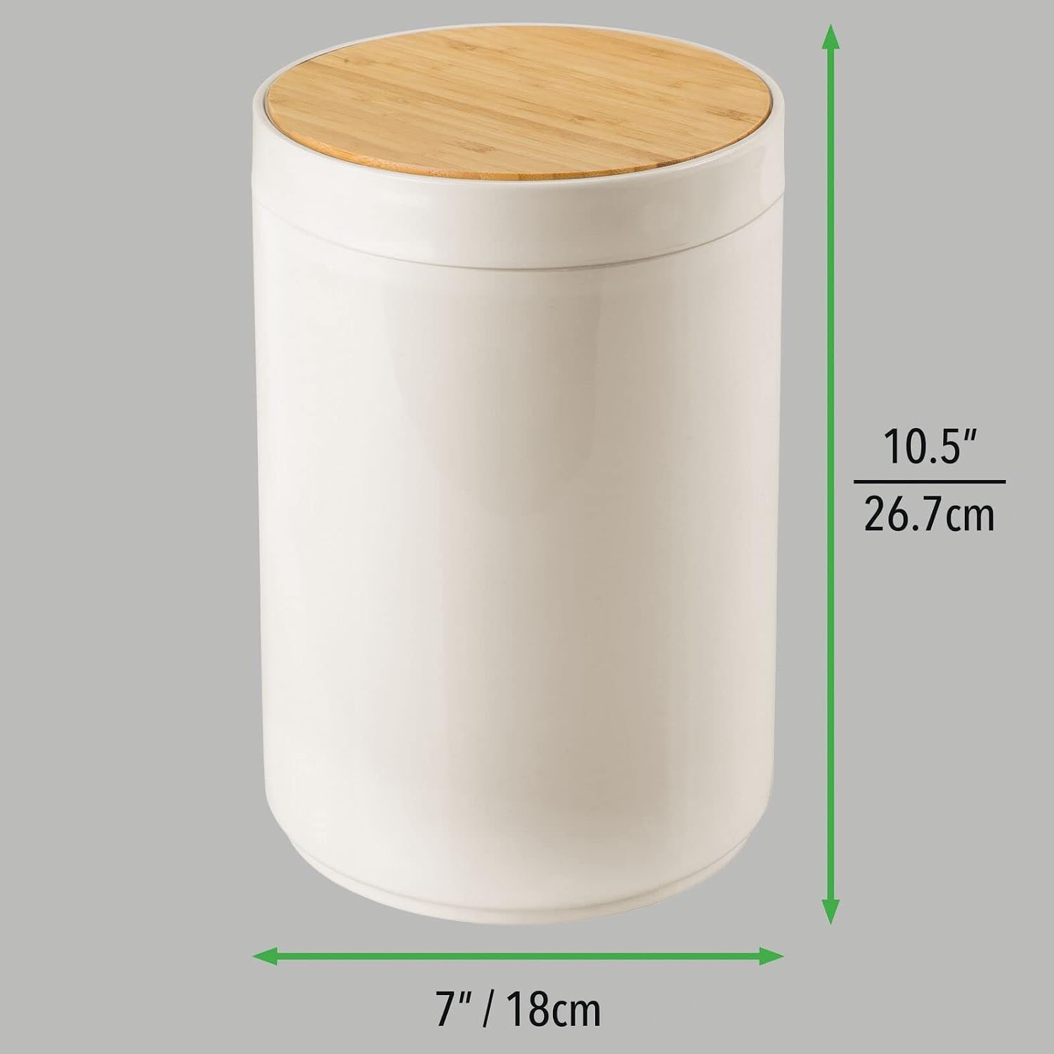 mDesign Plastic Round Trash Can Small Wastebasket - Garbage Bin Container with Swing-Close Lid - Bathroom Garbage Basket - Holds Waste, Recycling - 1.3 Gallon - Basa Collection - Cream/Beige/Natural