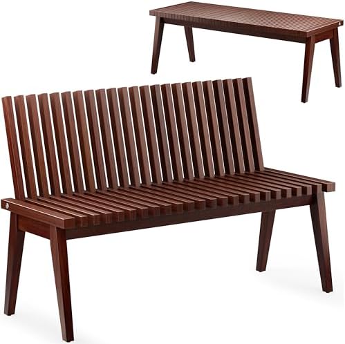 Melino Wooden Bench Outdoor 47" Convertible Acacia Wood Bench, Solid Wood Indoor Patio Benches for Outdoors