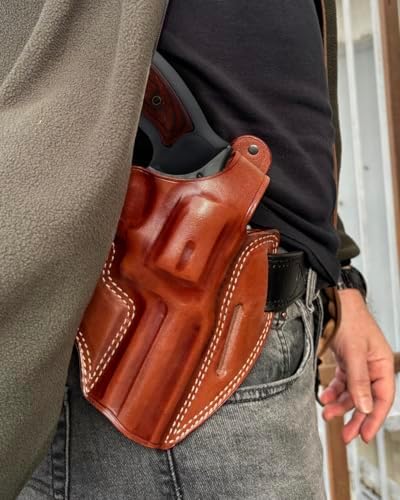Premium Leather Three Slot OWB Pancake Holster with Thumb Break Fits, GP-100 357 Magnum 4.20" Barrel (Please Choose Your Hand Draw) Brown Color