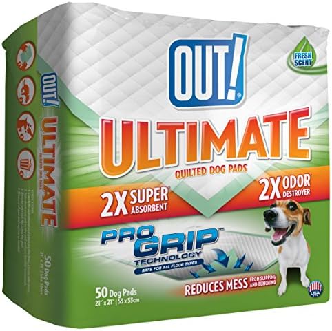 OUT! PetCare Large Dog Pee Pads, Leak Proof Training Pads, 21x21, 50 Count | Doggy Pee Pads, Leak Proof, Odor Control, Extra Absorbent, Potty Training, Housebreaking, Crate Training, Travel Use
