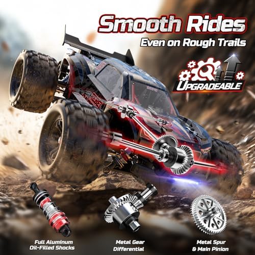 DEERC Fast Brushless RC Car for Adults, 1/14 4WD Off-Road Remote Control Car Truck, 46+ MPH Waterproof All Terrain RC Truggy with 2X 3S LiPo Batteries