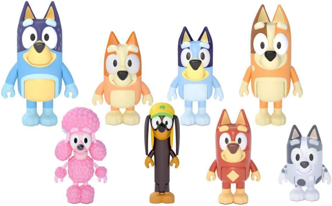 Bluey Family and Friends Figure 8-Pack: Articulated 2.5 Inch Action Figures, Bluey, Bingo, Bandit (Dad), Chilli (Mum), Coco, Snickers