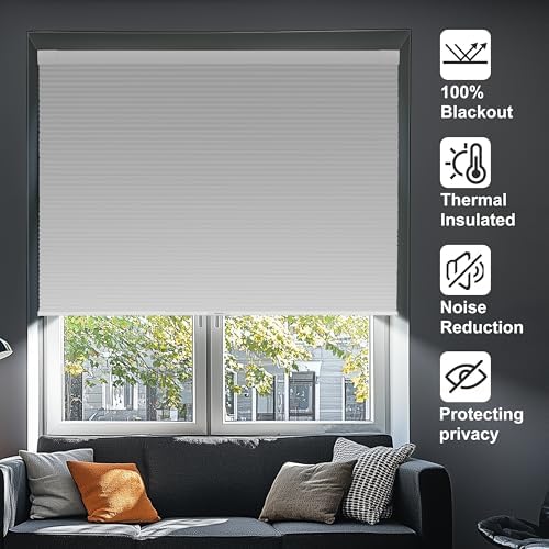 No Drill No Tools Blackout Cellular Shades, White, Custom Size | No Tools Honeycomb Blinds for Indoor Windows.Easy to Install