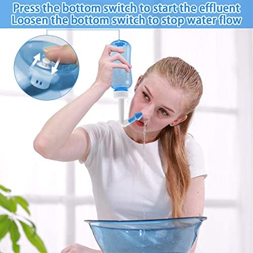 Neti Pot Sinus Rinse Bottle，Abnaok Nose Wash Cleaner Pressure Rinse Nasal Irrigation for Adult & Kid BPA Free，Nasal Wash Kit for Home or Travel