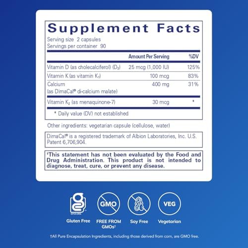 Pure Encapsulations Calcium K/D | Supplement for Bone Strength, Immune System, Colon, and Cardiovascular Health* | 180 Capsules