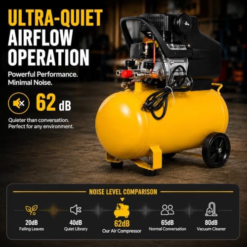 Stark USA 3.5HP 10 Gallons Air Compressor Tank Ultra Quiet Horizontal Tank Adjustable Pressure Ideal for DIY, Home & Garage Applications, 8.37 CFM