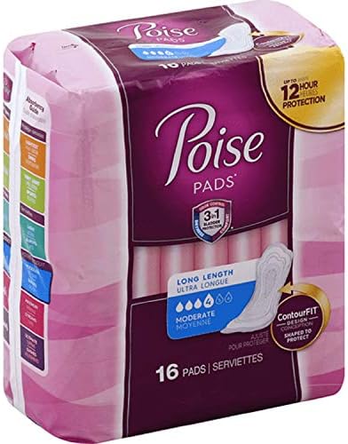 Poise Pads, Moderate Absorbency - Long, Pk/16