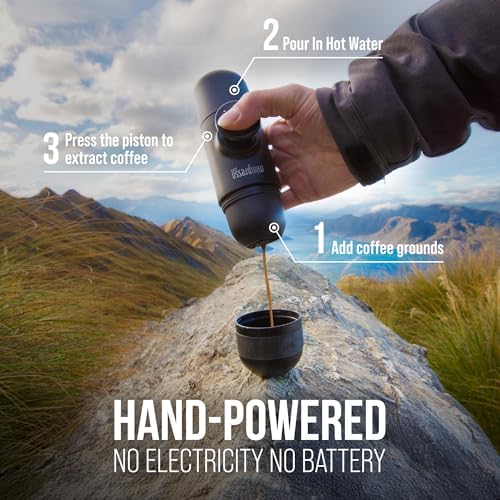Wacaco Minipresso GR, Portable Espresso Machine, Compatible Ground Coffee, Hand Coffee Maker, Travel Gadgets, Manually Operated, Perfect for Camping, Hiking