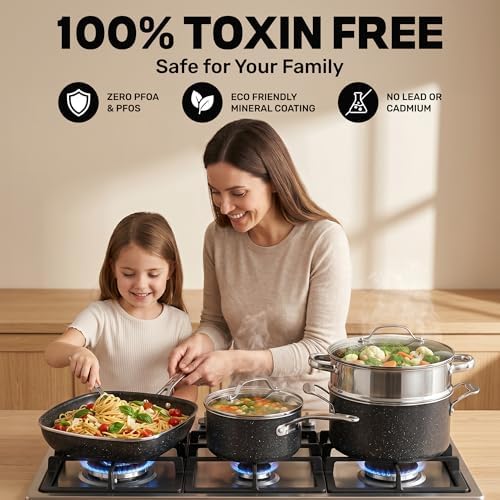 GRANITESTONE 20 Pc Complete Pots and Pans Set Non Stick Cookware Set with Saute Pan, Bakeware, Steamer, Cooking Utensils, Made Without PFOA PFOS