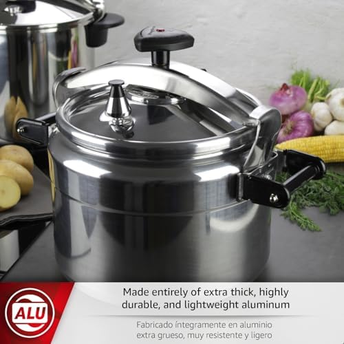 MAGEFESA Chef 23-Quart Aluminum Pressure Cooker – Stainless Steel Lid, Thermodiffusion Base, 3 Safety Systems, Fast & Even Cooking