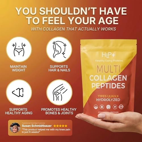 Healthy Living Proteins | Multi Hydrolyzed Collagen Peptides Type I, II, III, V, & X | Grass Fed Bovine, Wild Caught Marine, Free Range Chicken | Gluten Free (Unflavored, 1 Pound (Pack of 1))