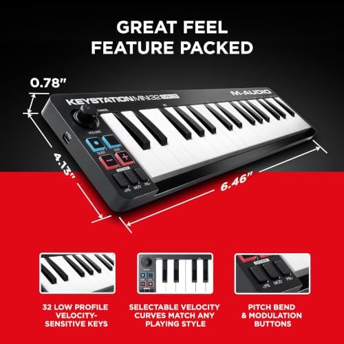 M-AUDIO Keystation Mini 32 MK3 USB MIDI Controller | Portable Mini Keyboard, 32 Velocity-Sensitive Keys, and Bundled DAW Recording Software