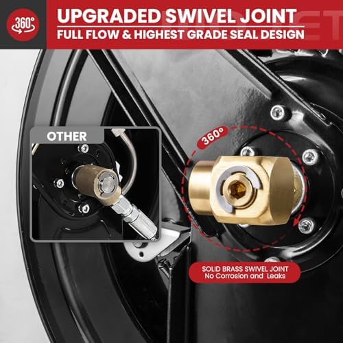 WOJET Pressure Washer Hose Reel 50 ft x 3/8 in, Retractable Hose Reel for Water/Air/Oil, Heavy Duty Hose Reel in Steel