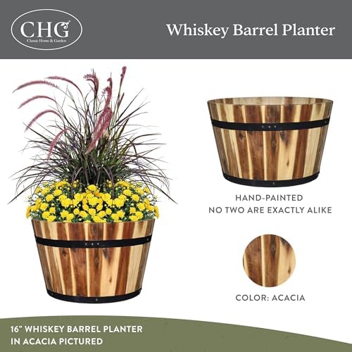Whiskey Barrel Planter, Wooden Garden Pot, Set of 3, Acacia | Stylish Flower Plant Pots, Indoor & Outdoor Planter, UV-Resistant, Great for Patio