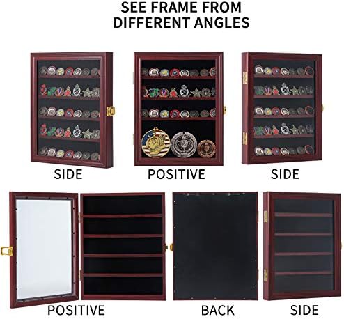 Jinchuan Military Challenge Coin Display Case Lockable Cabinet Rack Holder Shadow Box with Removable 2 Grooves Shelves and Anti Dust Door for Casino