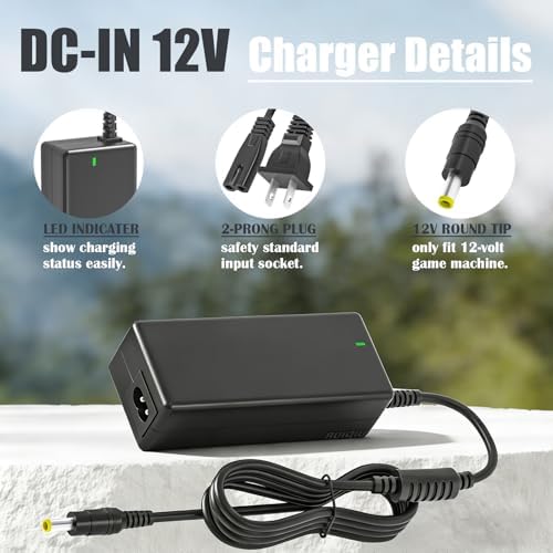 12V Adapter Only Compatible with Arcade1Up Power Cord 12-Volt Game Machine | Compatible with Arcade 1up 12V Riser Cocktail Table Gaming Machine
