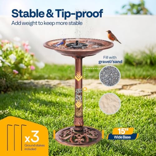 VIVOHOME Bird Bath for Outside, Polyresin Pedestal Birdbath, Green | Weather-Resistant, 20-Inch Bowl, 28-Inch Height, for Outdoor/Garden, Bird-Friendly, Easy to Clean