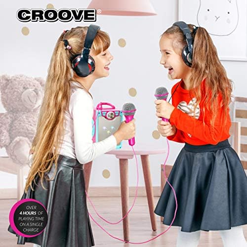 Rechargeable Pink Karaoke Machine, 2 Microphones, Bluetooth, Girls Ages 8+