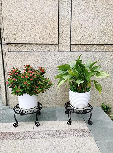 TREEZITEK 2 Pack Heavy Duty Iron Plant Stand, 11.8'' Diameter, 6'' Tall, Black, Powder Coated, Round, Sturdy & Stable, Indoor/Outdoor