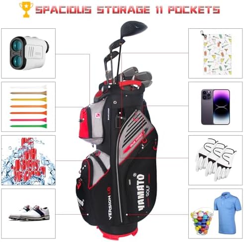 Yamato Golf Cart Bag 14 Way Organizer Divider Top with Handles Cooler Valued Pocket and Rain Cover Super Light Design New Version 1.0