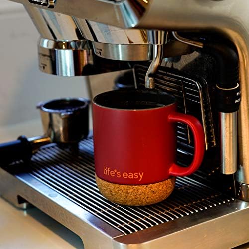 Life's Easy 12 oz Coffee Mug with Insulated Cork Bottom and Push-On Splash-Proof Lid - Black