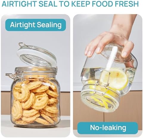 Vtopmart 78oz Glass Food Storage Jars with Airtight Clamp Lids, 3 Pack