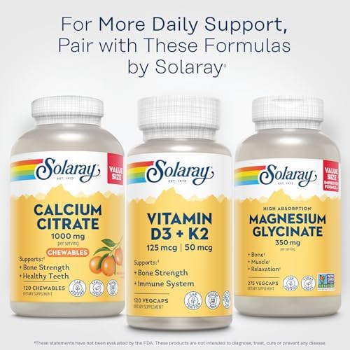 SOLARAY Calcium Citrate 1000 mg, Orange Flavor, 60 Chewables | Bone & Teeth Support - Natural Orange Flavor - 1000 mg Calcium Citrate - 15 Servings - Vegan, Gluten Free, Lab Verified