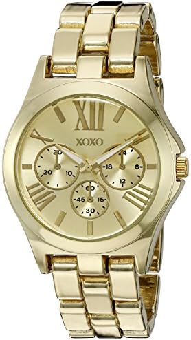 XOXO Women’s Gold-Tone Analog Quartz Watch – Polished Bracelet Style with Roman Numeral Dial and Decorative Subdials – Includes Gift Box –