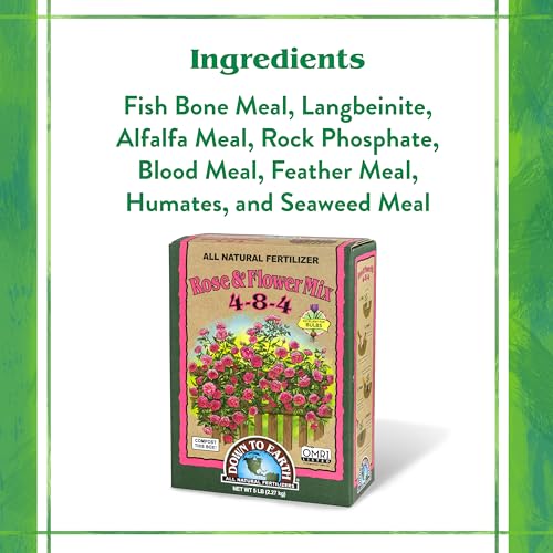 Down To Earth All Natural Fertilizers Organic Rose & Flower Mix - 1 lb | Plant Food for Roses, Bulbs, Flowers, Ornamentals, Perennials, 4-8-4 Formula for Flower Beds, Container Gardens