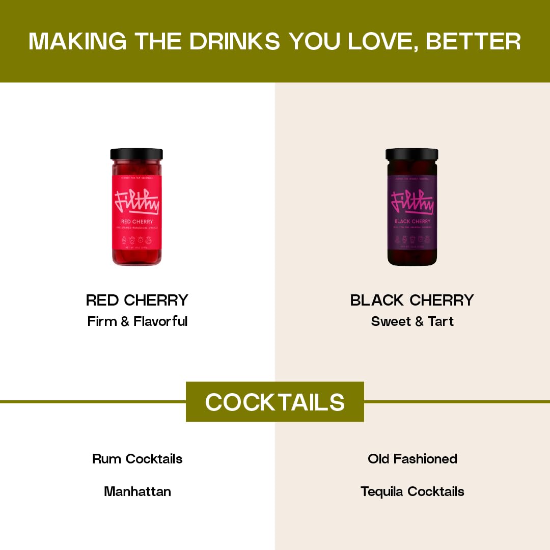 Filthy Amarena Black Cherries, Premium Cocktail Garnish - 45 Oz Tin, 1 Pack | All Natural Ingredients, Wild Italian Amarena Black Cherry for Whiskey Cocktails - Non-GMO, Gluten Free, Vegan