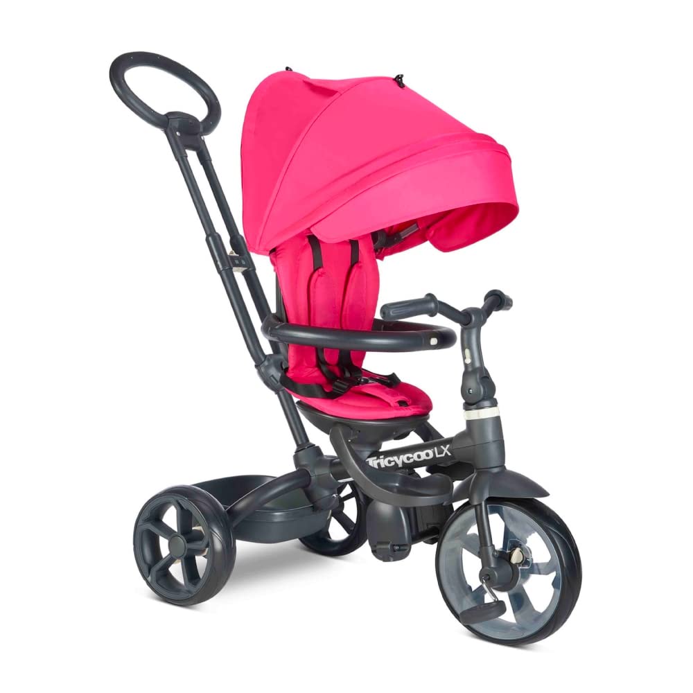 Joovy Tricycoo 4.1 Kids Tricycle with 4-Stages Featuring Extra-Wide Front Tire, Removable and Adjustable Parent Handle, Safety Harness